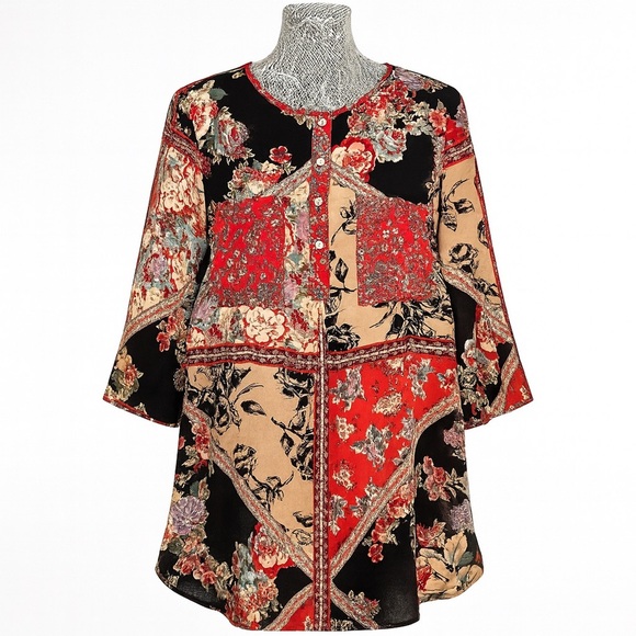 Anthropologie Fig and Flower Boho Floral Patchwork Tunic Dress Size L - Picture 16 of 16